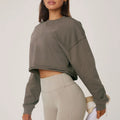 L800839 Custom 2026 Casual Pullover Top Drop Shoulder Sports Sweater Long Sleeve Crewneck Short Sweatshirts for Women