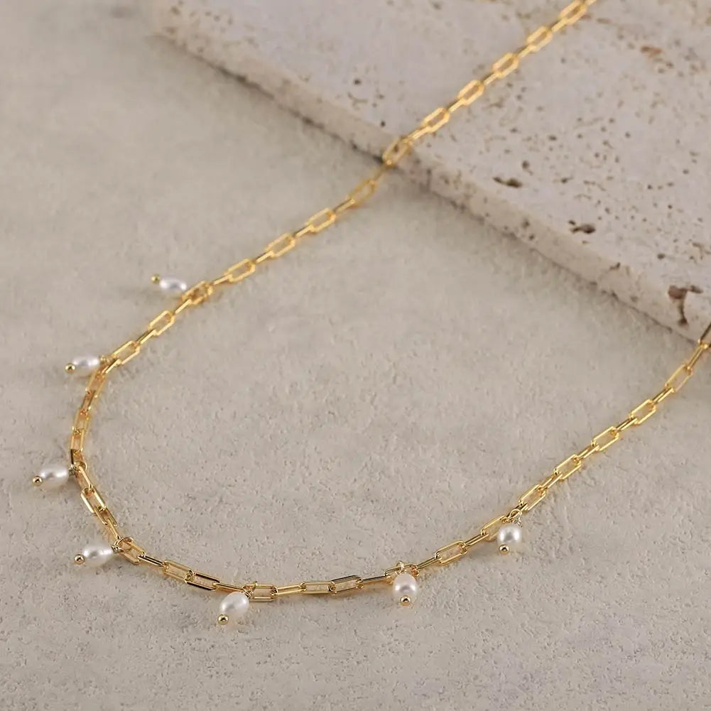 RINNTIN GPN51 New Arrival Valentine Gift Vintage Jewelry Satellite Freshwater Pearl Charm PaperClip Chain Necklace for Women