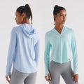 New Design Workout Tops Custom V Neck Quick Dry Hood T Shirts Womens Long Sleeve Yoga Sweat Shirt