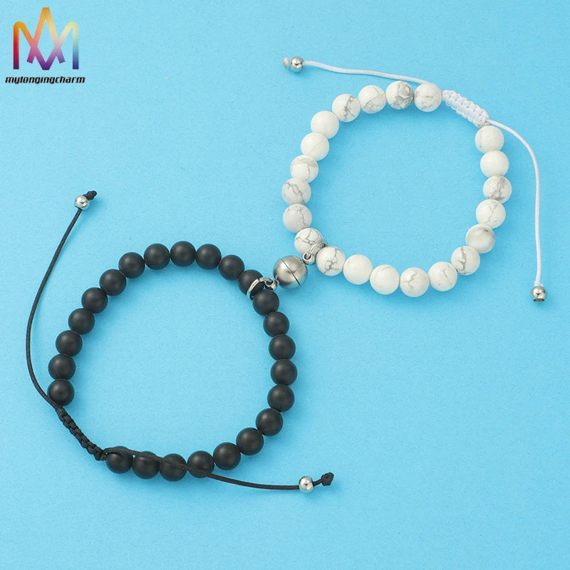 1 Pair 6Mm Adjustable Agate White Turquoise Natural Stone Beads Bracelet Wholesale Hot Jewelry Accessories