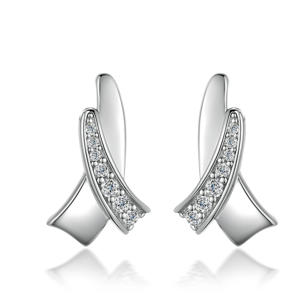 Fashion Jewelry Earrings Prong Setting Geometric CZ Rhodium Plated 925 Sterling Silver Diamond Stud Earrings