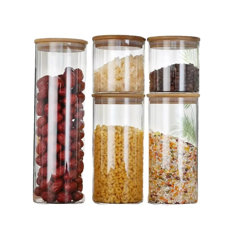 Kitchen Use 250ml High Borosilicate Eco-Friendly Airtight Clear Glass Storage Jars with Metal/Wood Lids Customizable Sizes Cover