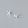 Real 925 Sterling Silver Earring Fashion Mini Insect Butterfly CZ Screw Stud Earrings for Women Wedding Jewelry