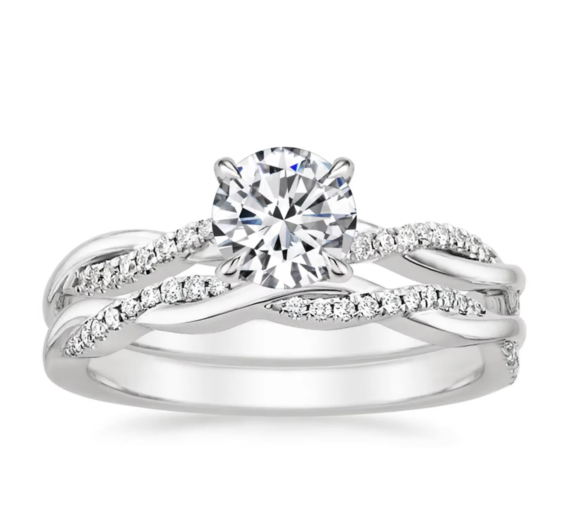 OAHLAN Fashion Jewelry 1.5CT Round Cubic Zirconia Twisting Infinity Band Bridal Set Copper Rings for Women Wedding Engagement