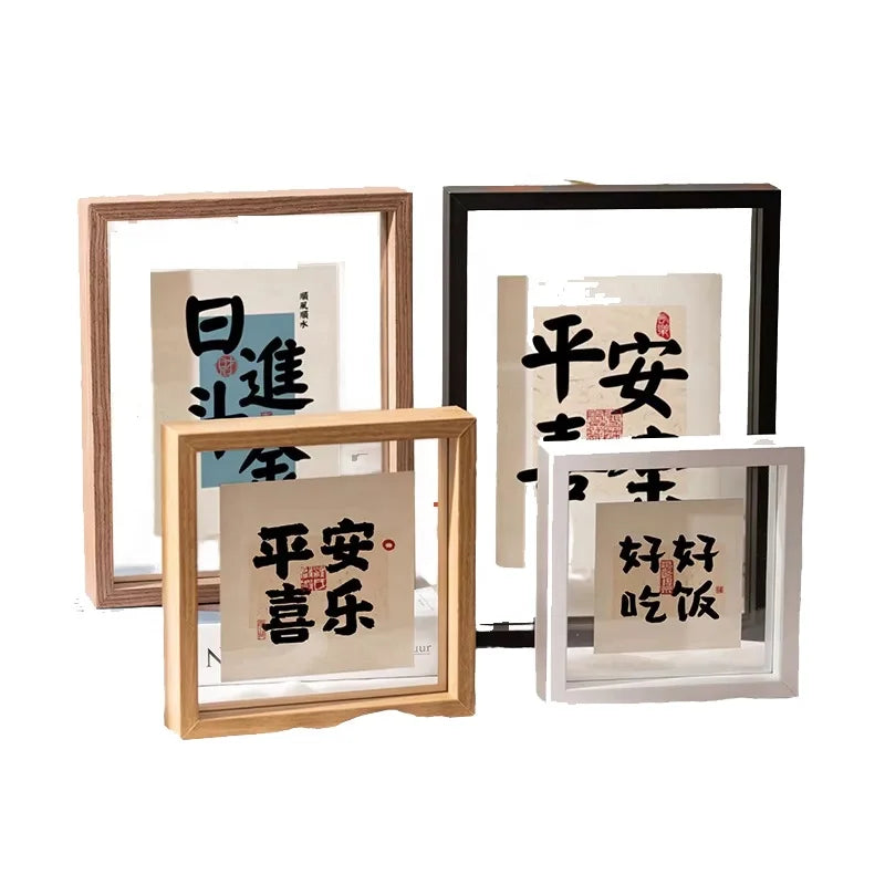 Floating Photo Frame Home Decorative MDF Double Sided Transparent Glass Customized Logo Modern Design Non-Toxic Display Stand