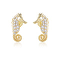 Sea Horse Pave Cubic Zirconia 925 Sterling Silver Fine Jewelry Gold Plated Stud Earrings Women