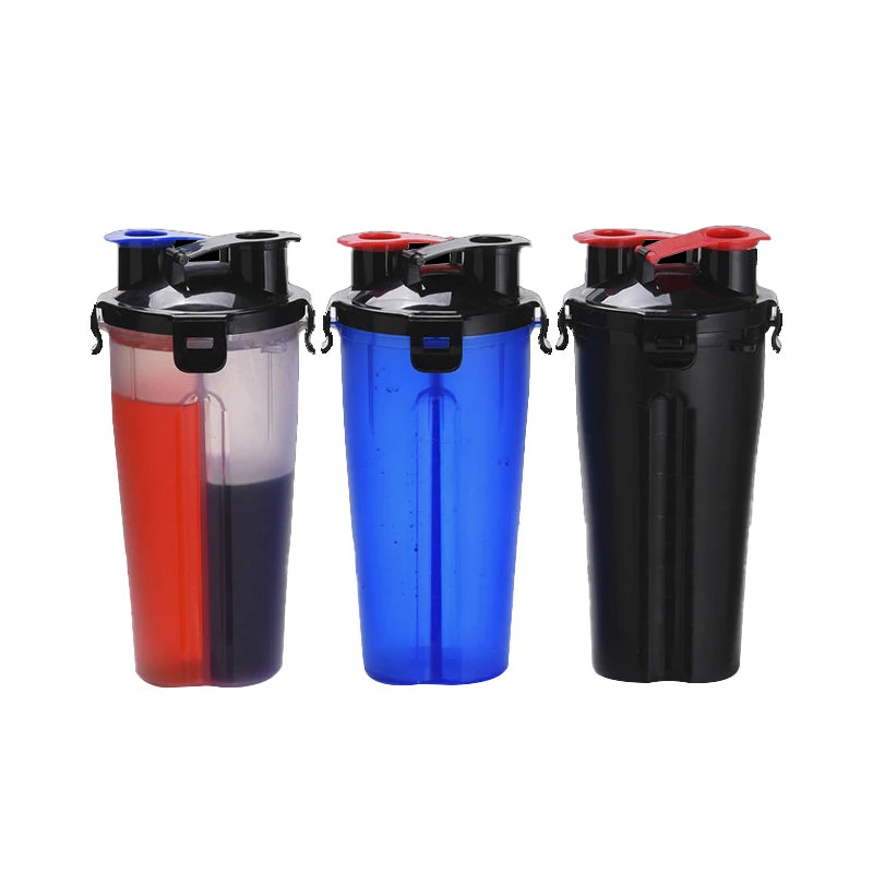 Amazons Hot Selling 700ml Dual Threat Shaker Bottle Protein Mixer Water Cup With Double Storage Compartment Free Sample