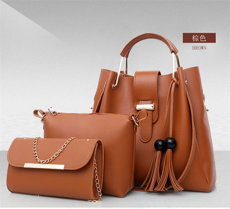 Classic Good Price Pu Leather Ladies Shoulder Tote Bag Women Purses 2024 Handbags Set
