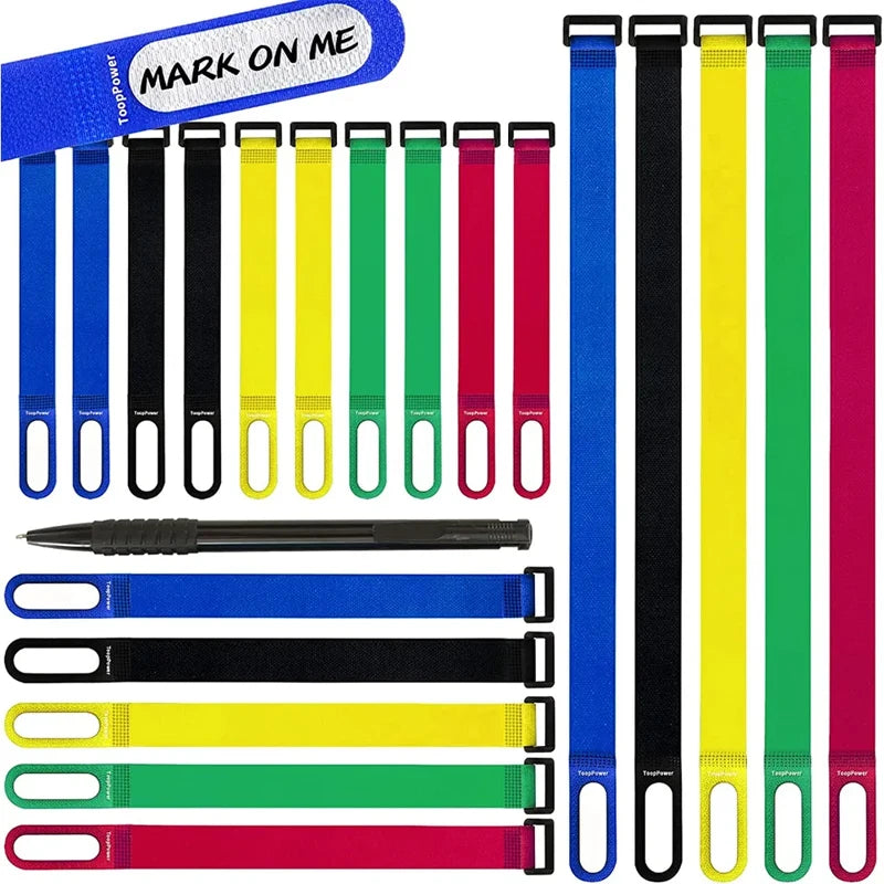 Reusable Self-Adhesive Cinch Loop Cable Tie Down Straps with Multipurpose Use and Write-On Label for Easy Cord Management