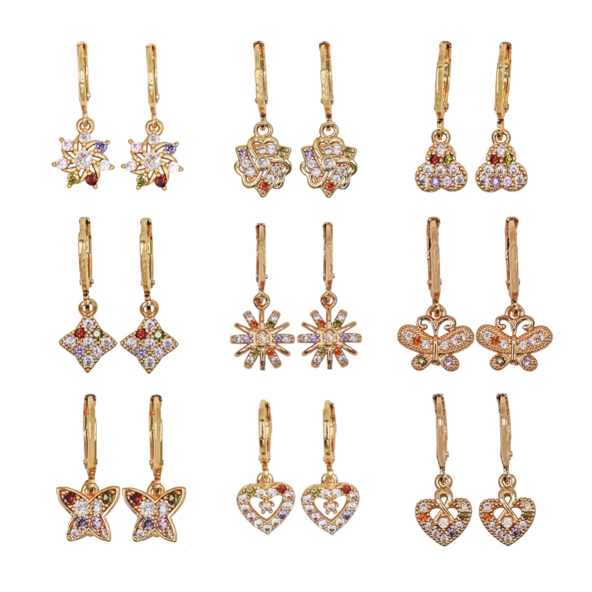 Wholesale Factory Price Jewelry Hot Selling Heart Flower Horse Eye Zircon Stone Small Dainty Cute Hoop Earrings Copper for Women