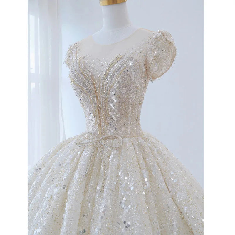 Guangzhou Auyan 2024 One Shoulder Maxi Long Sleeve Robe De Mariage Wedding Dress for Men and Women