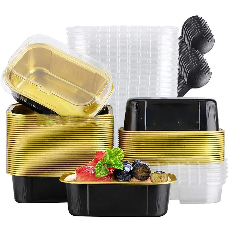 Reusable Aluminum Foil Cake Pans with Lids Dessert Containers Cupcake Cups for Food Storage Baking Pan Tray for Air Fryer