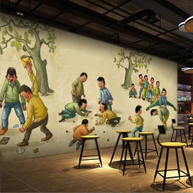 Retro Barbecue Shop 3D Wallpaper Nostalgic Hotel Restaurant Decoration Wallpaper Skewers Malatang Murals