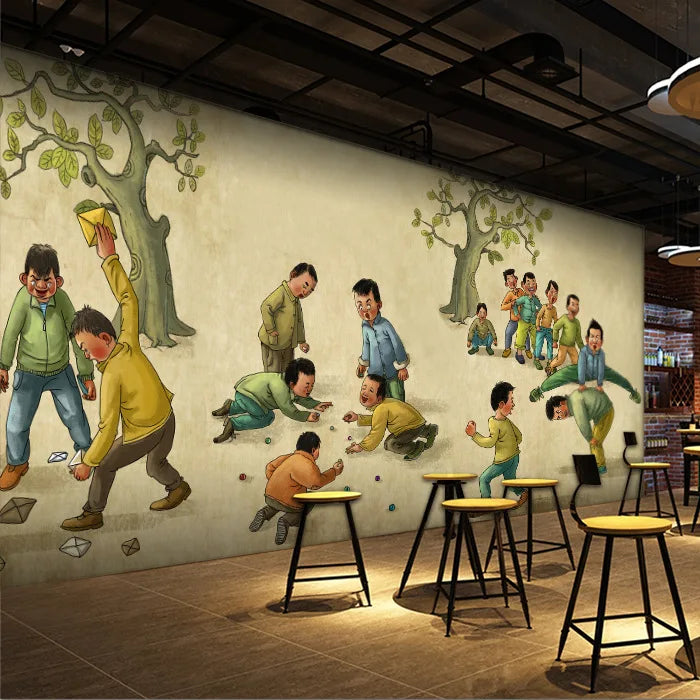 Retro Barbecue Shop 3D Wallpaper Nostalgic Hotel Restaurant Decoration Wallpaper Skewers Malatang Murals