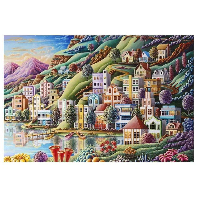 Ever Moment Diamond Painting Mosaic Colorful Buildings Seaside Full Square ASF1828