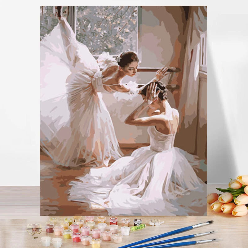 DIY Paint by Numbers Warm Dancer Girl Canvas Oil Painting by Number Kit for Kids Adults Drawing Paintwork with Paintbrushes