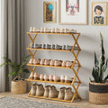 Customizable Foldable Bamboo Shoe Bench Standing Racks Shoe Shelves Wooden Plant Display Stand Storage Organizer for Hall Use