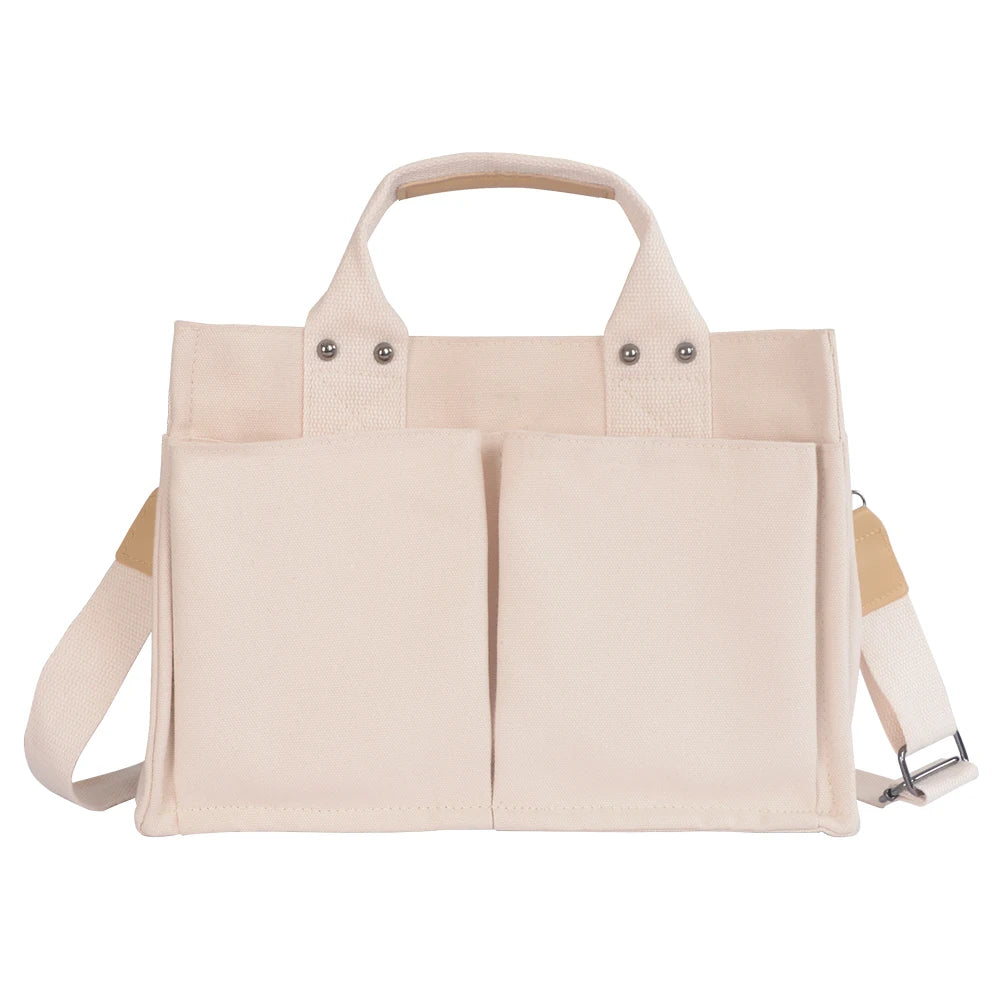 Custom Natural Reusable Fashion Shoulder Storage Bag Women Canvas Tote Bag Adjustable Shoulder Straps Many Pockets Pretty Arts