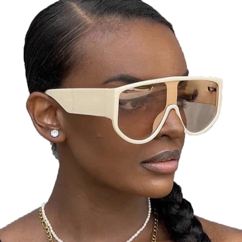 STORY KDD9095 Custom Logo Glasses Wholesale Big Frame Beige Sunglasses Women One Piece Fashion Oversized Shades