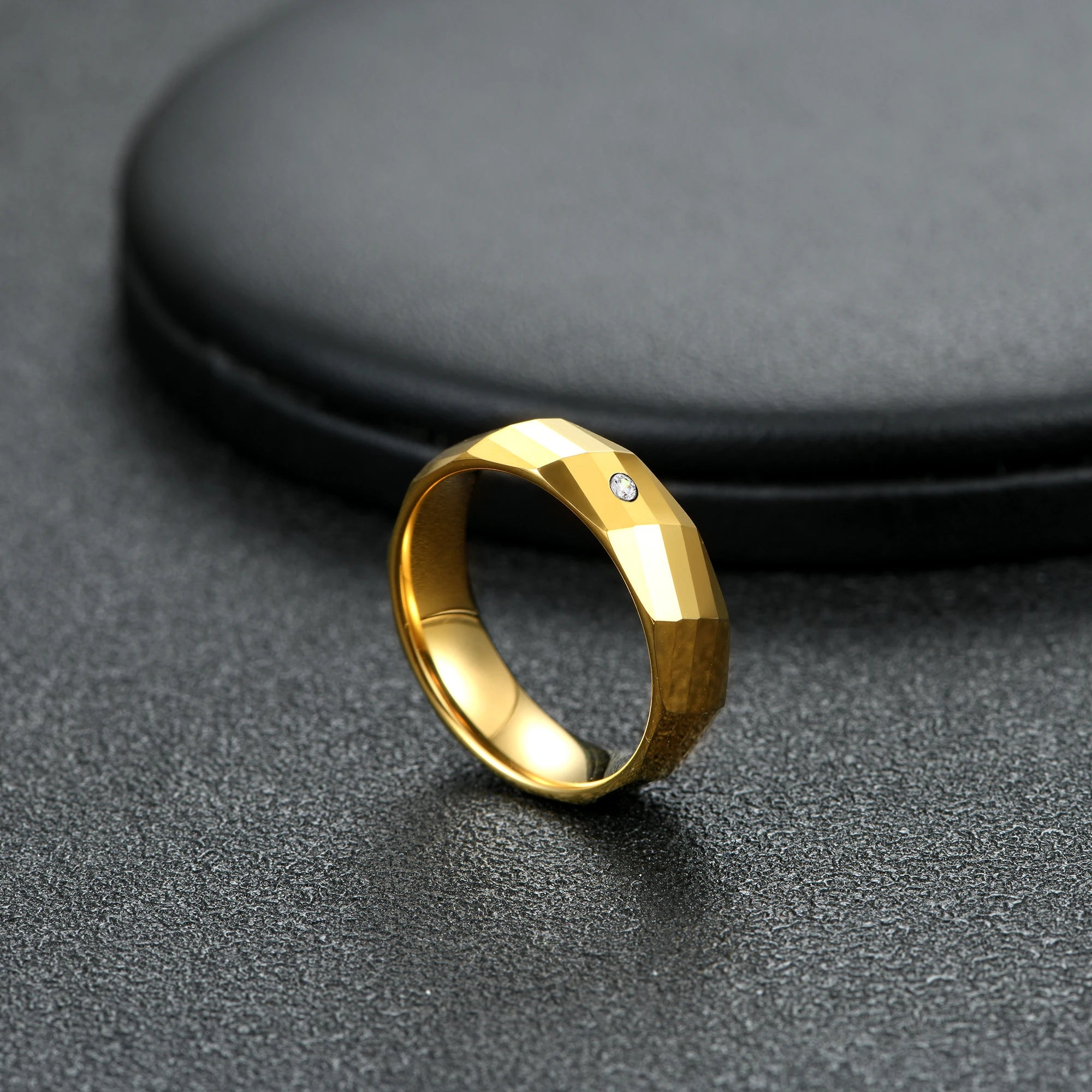 Tungsten Jewelry 6mm Faceted High Polished Gold Ring Men Gold Wedding Ring Zircon Stone Rings for Men