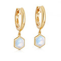 Dainty Hexagon Shape Natural Moonstone Huggie Earrings Gold Plated 925 Sterling Silver Jewelry