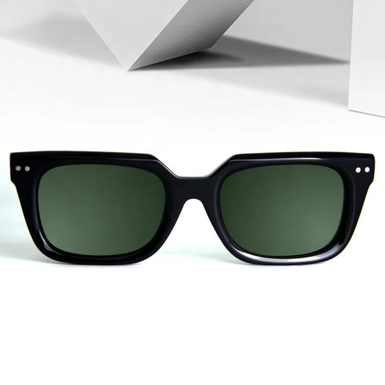 Vintage Retro Green Gray Sunglasses for Men Spring Hinge Narrow Rectangle Bio Acetate Mazzucchelli Shades Sun Glasses for Spring