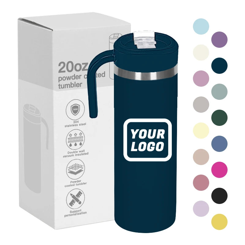Custom Logo 20oz 304 Stainless Steel Vacuum Insulated Travel Coffee Mug 600ml Double Wall for Tumbler with Lid