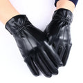 Men's Black PU Leather Gloves Three Touchscreen Lines Short Plush Lined Wrist-Length Plain Needle Detection for Outdoor Use