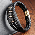 Personalized Stainless Steel Charm Men's Leather Bracelet Magnetic Clasp Braided Wrap Genuine Leather Bracelet OT-547