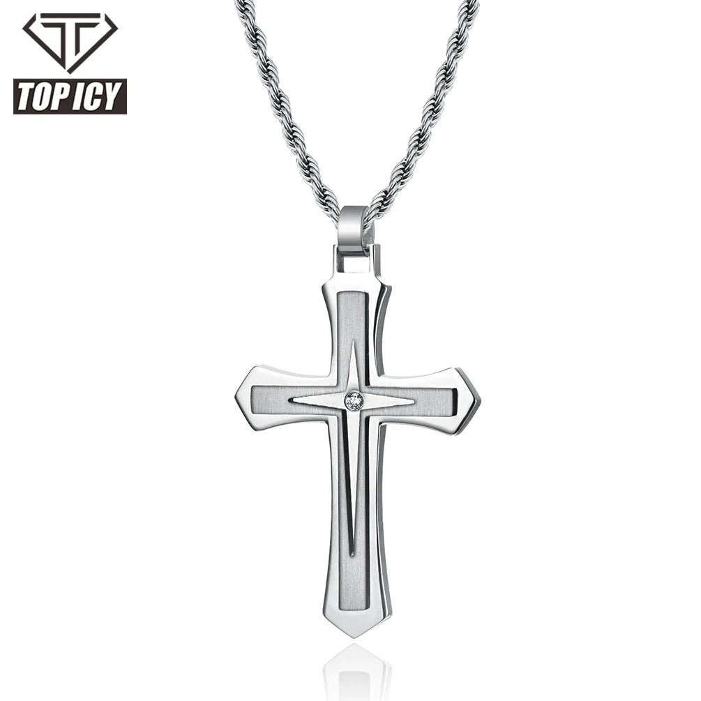 Simple Fashion Stainless Steel Chain Jesus Cross Necklace Pendant for Gift or Wedding Dropshipping Manufacture