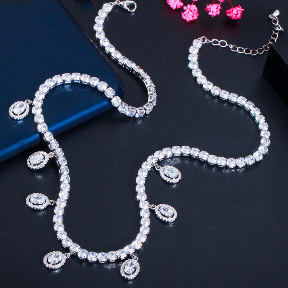 Shiny Tennis Gold Color Green Pink White Cubic Zircon Stone Charms Choker Necklace for Women Bohemia Summer Beach Jewelry Gifts