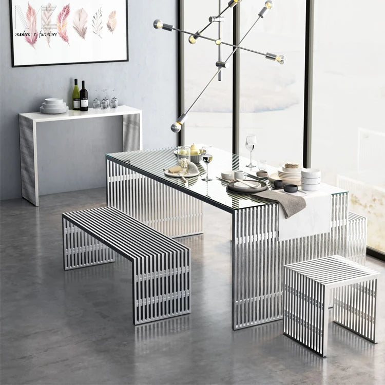 Minimalist Stainless Steel Slatted Bench Durable Indoor Outdoor Seating for Modern Offices Public Halls and Urban Settings