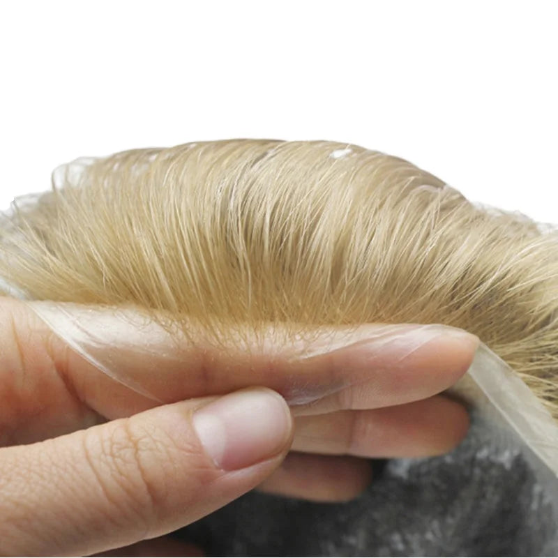 HS25V Men's 5-Inch Natural Virgin Hair Wig 0.03mm Thin Skin PU Base V Loop Knots Durable Fashion Style Men's Toupee
