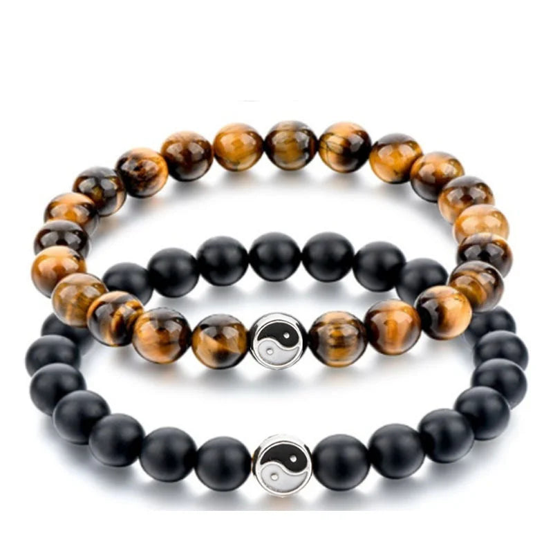 Wholesale Designs Jewelry  Multicolor Handmade  Yin Yang Turquoise Pumice Tiger Eye Natural Stones Beads Distance Bracelet