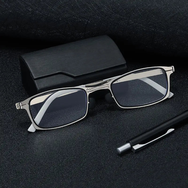 Fashion Simple Metal Frame Anti-Blue Light Portable Silver Foldable Reading Glasses for Men Made in China Eyeglasses Frames