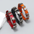 Fashion Punk Gothic Star Chain Bracelet Adjustable Heart Rock Bracelet Black Studded Leather Bracelet Bangle for Men Women