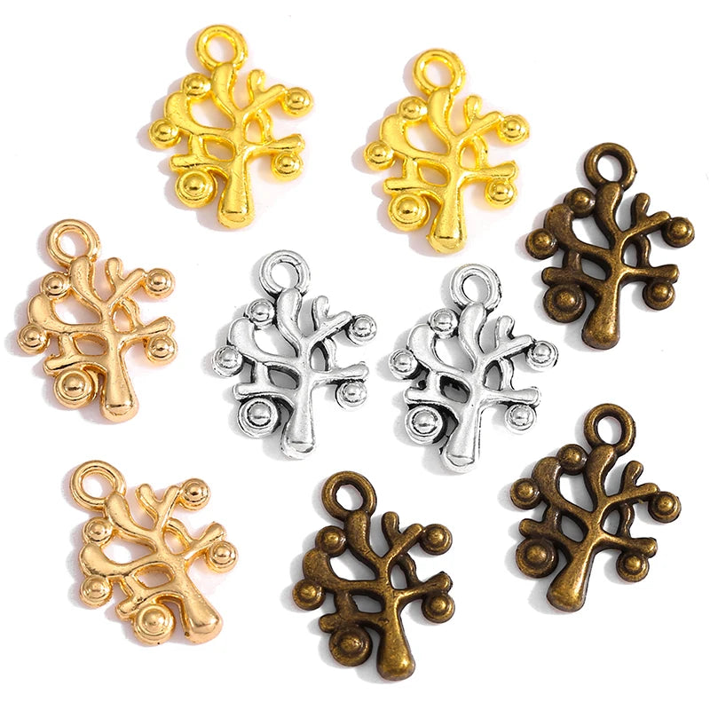 100pcs/bag 4colour Tree Charms Pendant DIY for Bracelet Necklace Jewelry Accessories 15*11mm Q260
