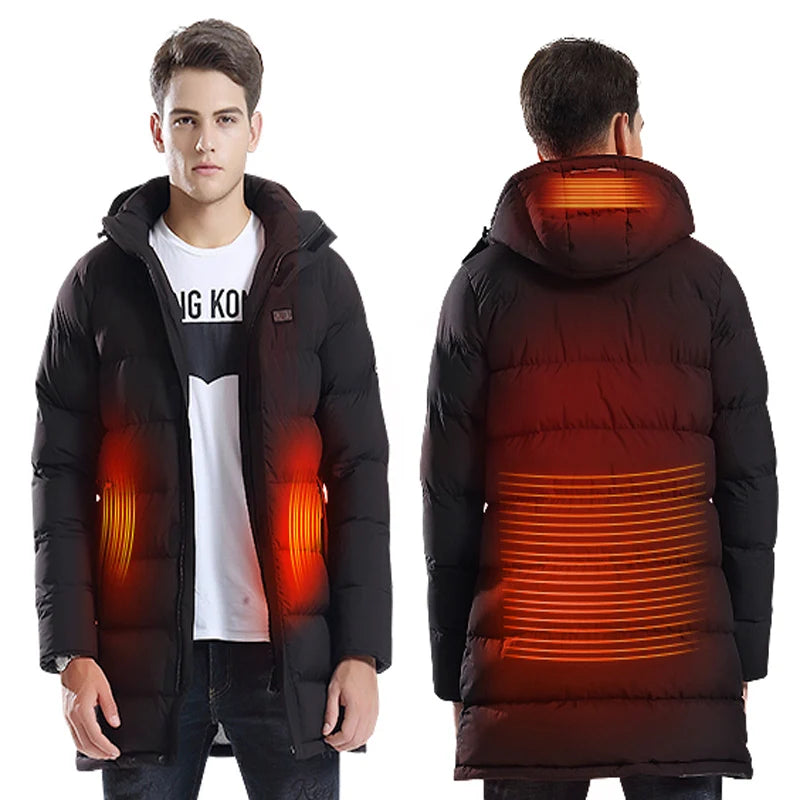 Men's Winter Long Jacket with USB Electric Heating Outdoor & Indoor Use Windproof & Nonwoven Weaving Coat Down Jacket