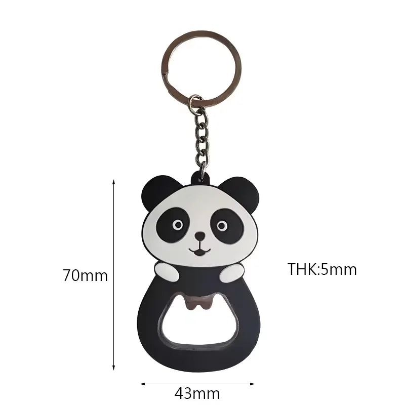 Cute Stainless Steel Keychain Bottle Opener Custom Panda Silicone Rubber Keychain Accessory Beer Bottle Opener Soft PVC Cartoon