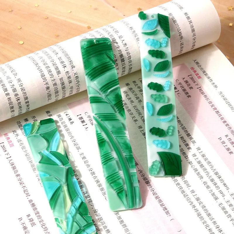 HY Bookmark Resin Molds Silicone Resin Mold Kit Rectangle Irregular Shaped Leaves Geometric Texture Bookmark Mould
