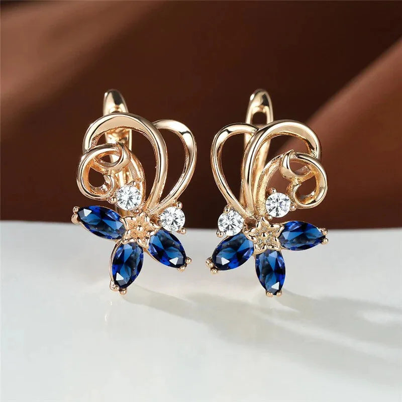 CAOSHI Wholesaler Women's Gold Plated Earring for Vintage Flower Design 3A Zircon Fashion Party Hoop Earrings Jewelry for Women