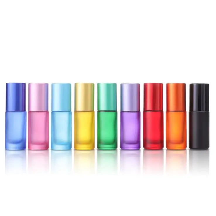 In Stock Frosted Matte Rainbow Colors 5ml  Roll on  Glass Bottle Essential Oil Perfume Bottle