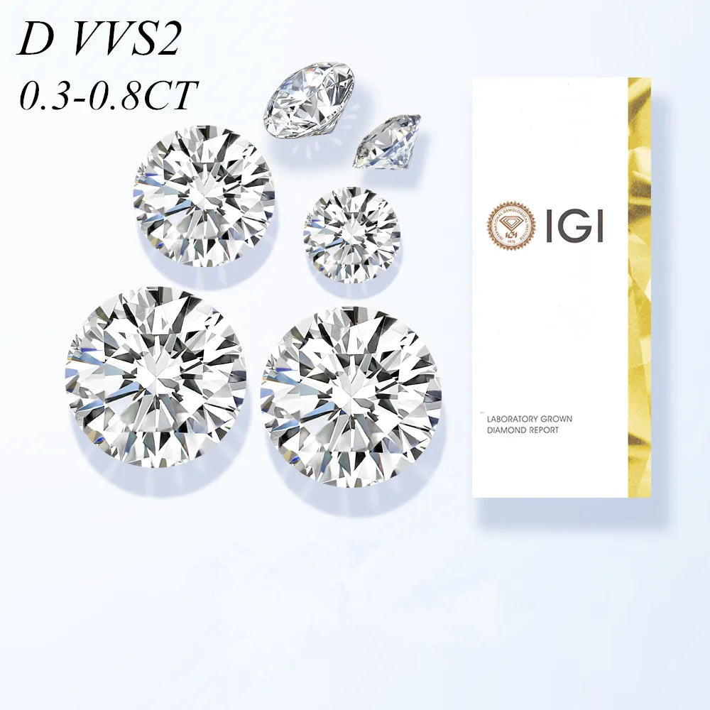 Round Diamond 0.3/0.5/0.6/0.7/0.8ct Lab Grown Diamonds IGI Certificate VVS2 D Color Certificated Lab Diamond
