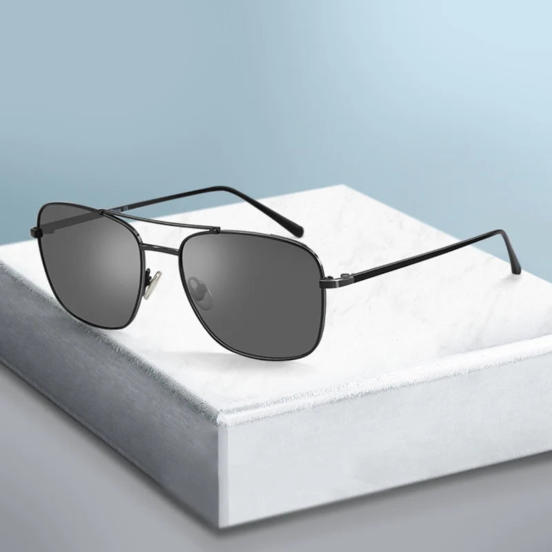 2025 High Quality Men's Polarized Sunglasses Square Double Bridge Metal UV400 Protection Black Pilot Shades for Outdoor Driving