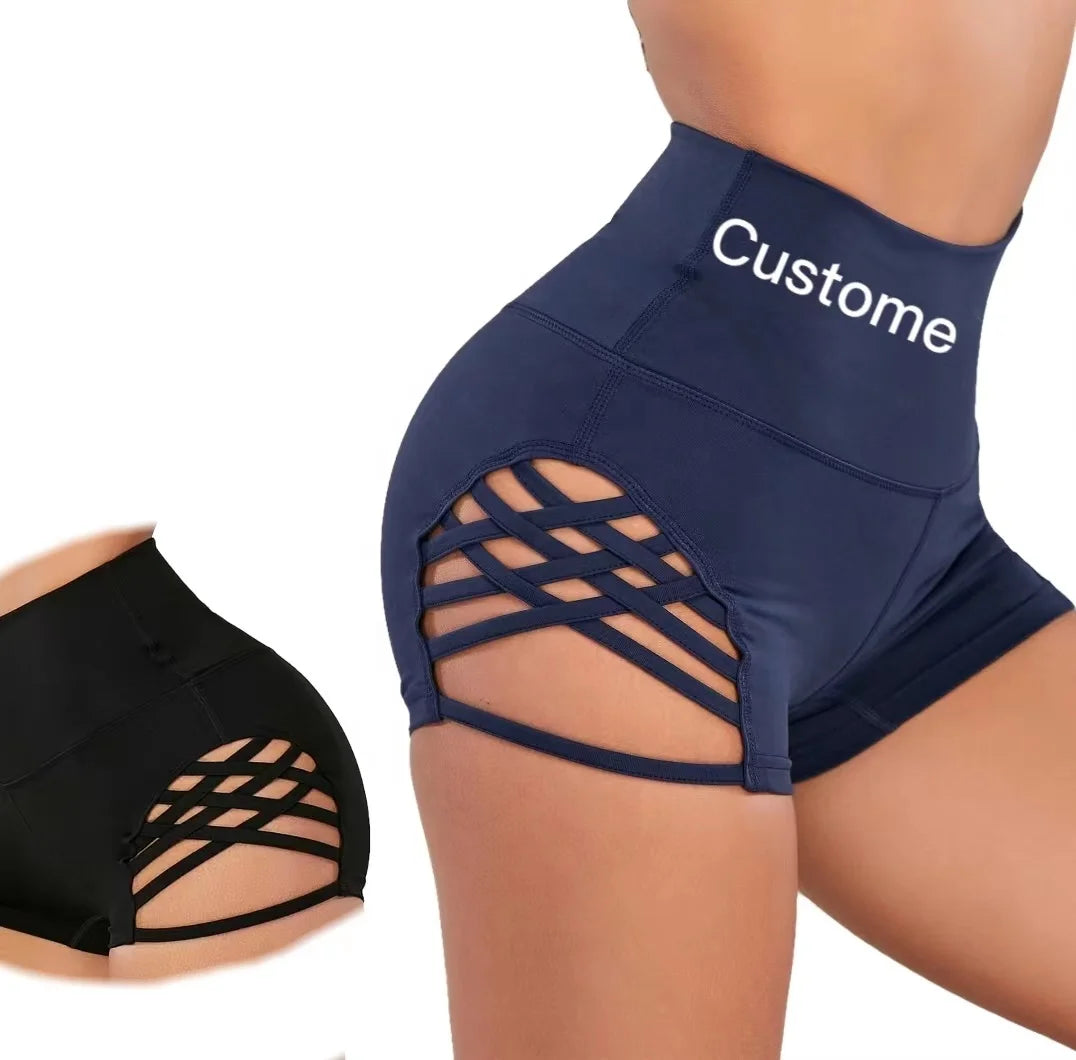 Custom Logo 2023 New Arrival Women's Yoga Gym Fitness Shorts Hot Pants for Summer Running Hollow Out Style