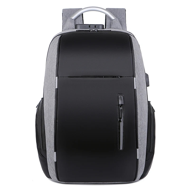 Men's Waterproof Zipper Backpack with Anti-Theft Feature Business Laptops Travel Bag USB Charger Port Recycled Polyester Oxford