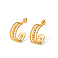 Competitive Price 18K Gold Stainless Steel Minimalist Three-Layer Hollow Ear Studs Women's Hoop Earrings