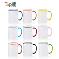 Topjlh Sublimation Blanks 11oz Sublimation Blank Enamel Handle Color Ceramic Mug White Coffee Mug
