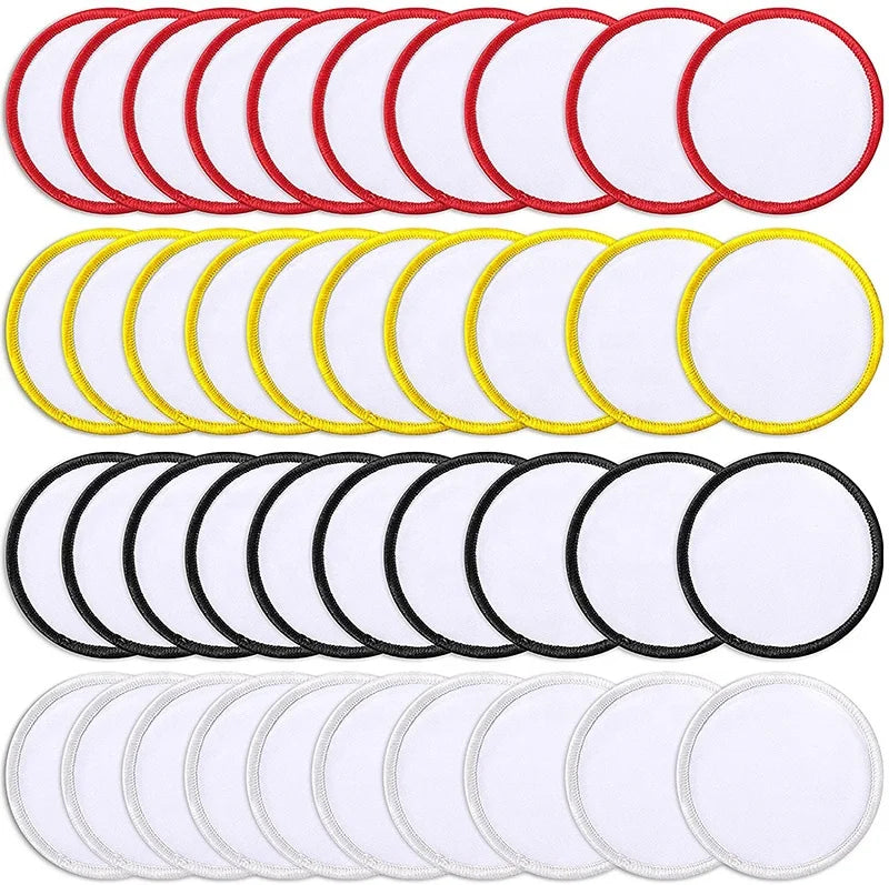 Iron on Heat Seal Round Blank White Twill Patch With Merrow Border for DIY Heat Transfer Dye Sublimation Printing Blank Patch