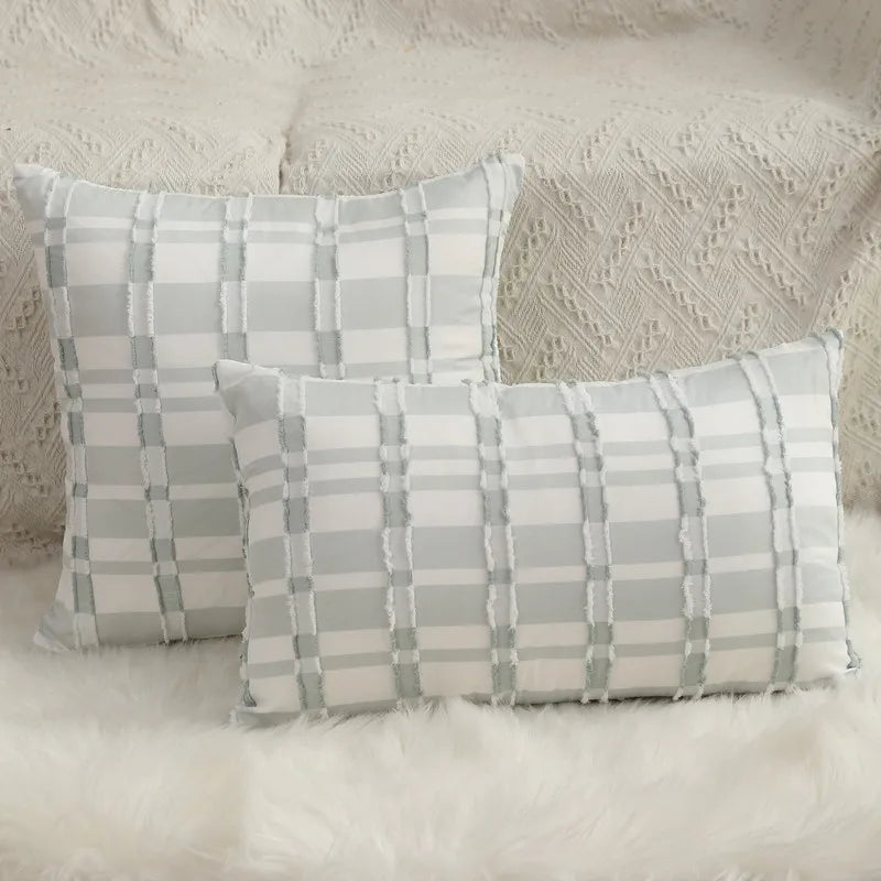 Nordic Simple Style Pillowcase Solid Color Sofa Lumbar Cushion Cover Cotton Linen Flower Cutting Craft Throw Pillow Cover